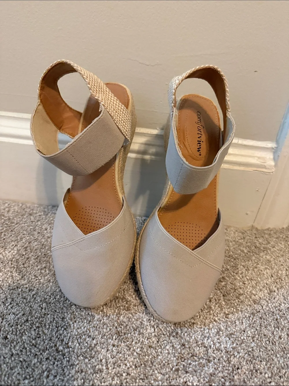 Comfortview Beige Espadrille Wedge Sandals with Ankle Strap